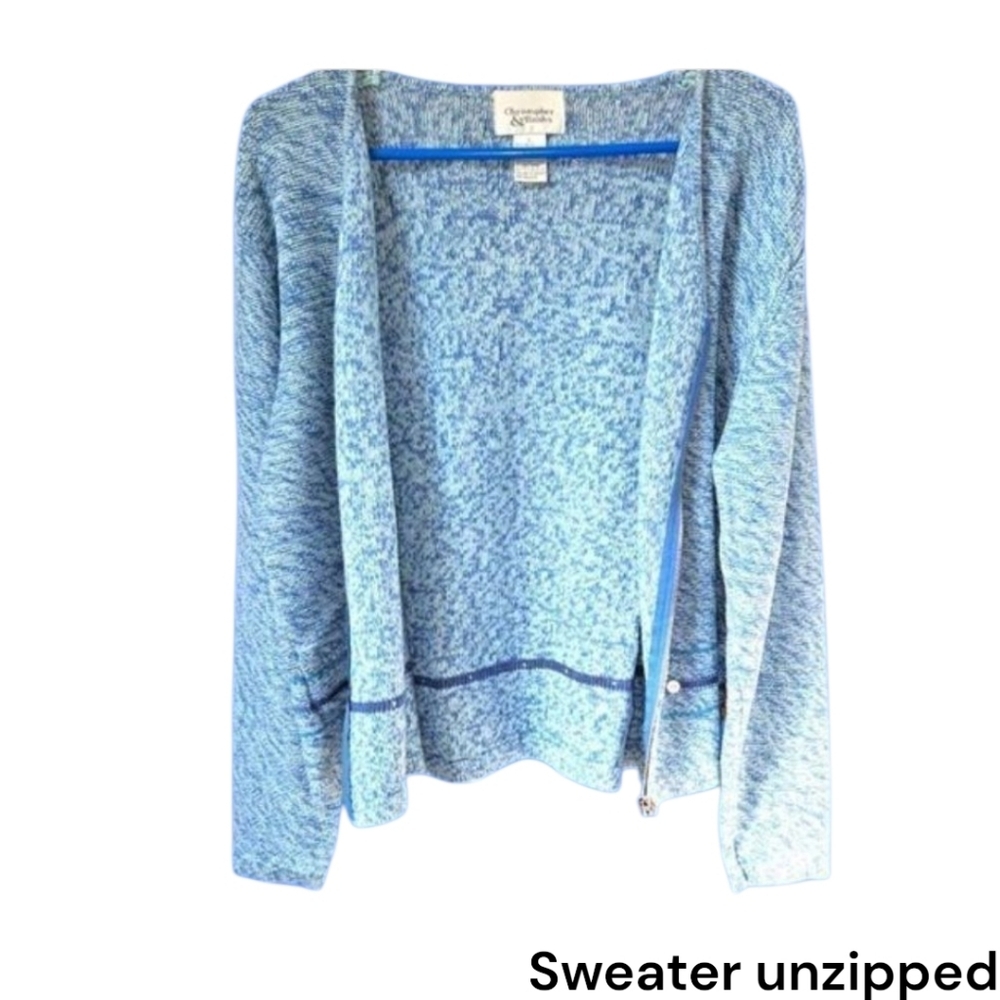 CHRISTOPHER & BANKS Warm longsleeveblue & white speckled zip-upโv- neck Sweater - Picture 6 of 16